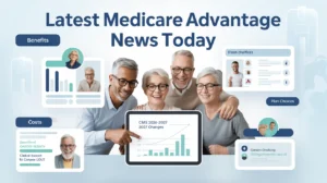Latest Medicare Advantage news showing seniors reviewing CMS 2026–2027 plan changes, benefits, costs, and coverage updates.